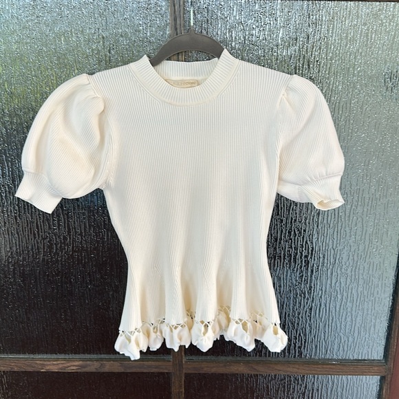 Ulla Johnson Esma Puff Sleeve Rib Top in Alabaster size small - Picture 3 of 9